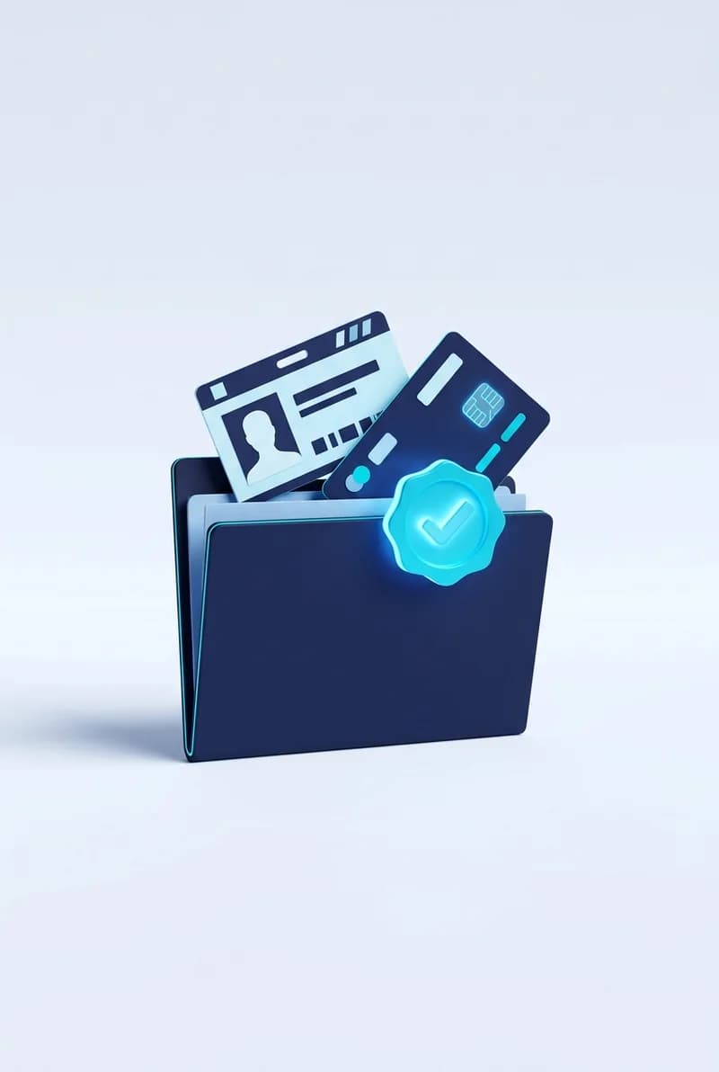 Carpeta de cliente con documento de identidad y tarjeta